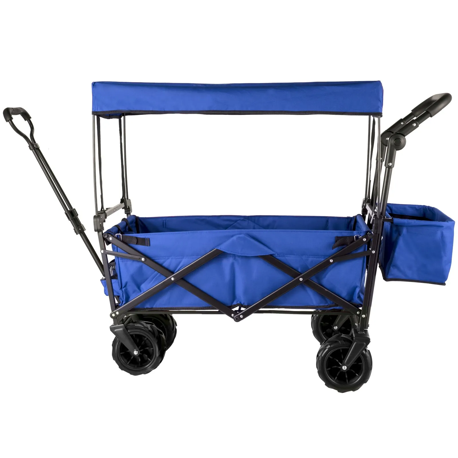 (FINAL PRICES ARE LOWER ON OUR SITE!) VEVOR Extra Large Collapsible Garden Cart with Removable Canopy, Folding Wagon Utility Carts with Wheels and Rear Storage, Wagon Cart for Garden, Camping, Grocery Cart, Shopping Cart, Blue