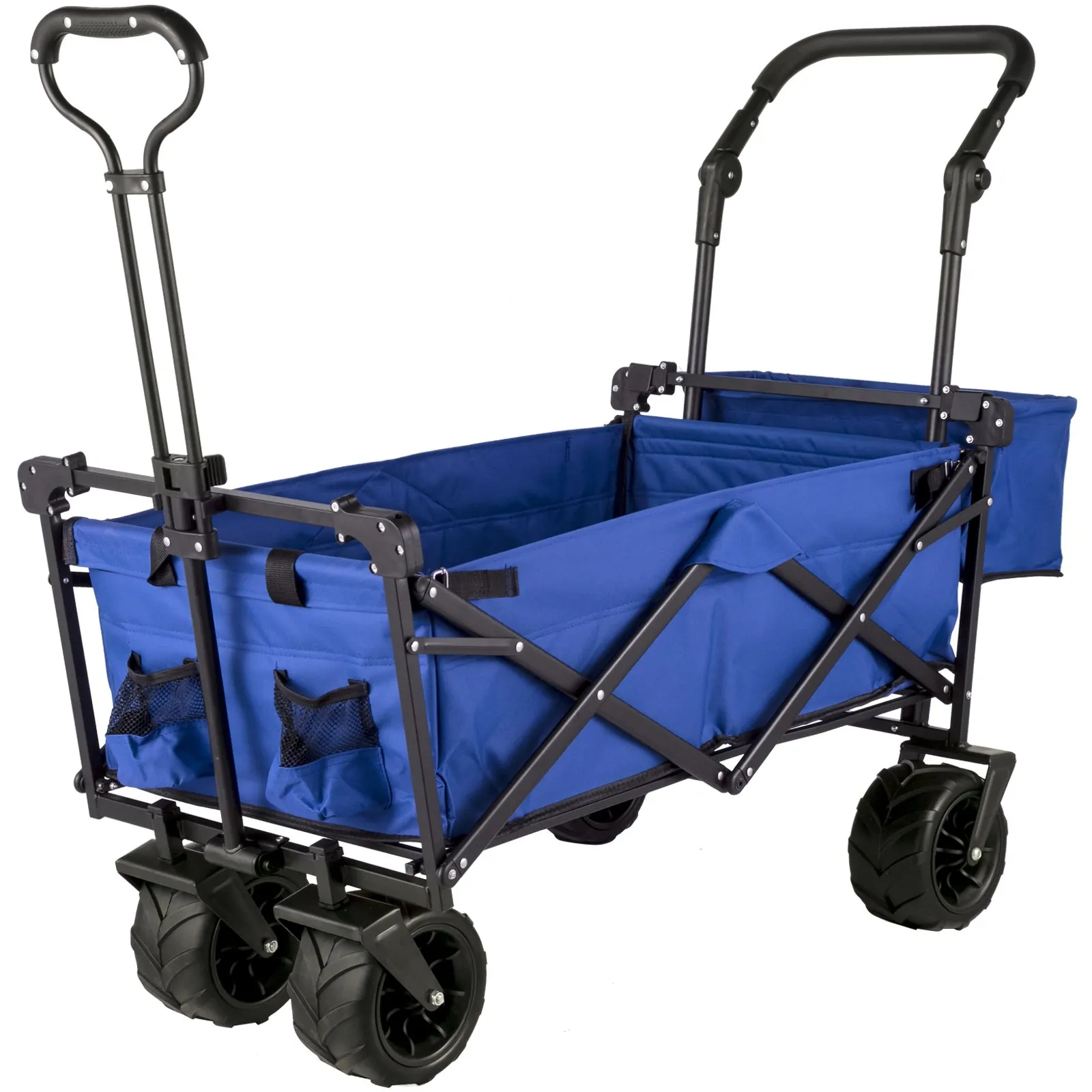 (FINAL PRICES ARE LOWER ON OUR SITE!) VEVOR Extra Large Collapsible Garden Cart with Removable Canopy, Folding Wagon Utility Carts with Wheels and Rear Storage, Wagon Cart for Garden, Camping, Grocery Cart, Shopping Cart, Blue