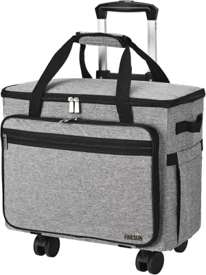 FINESUN Sewing Machine Case with Detachable Dolly Rolling Sewing Machine Case, Trolley Tote Bag Sewing Machine Carrying Case for Most Standard Most Standard Singer, Brother, Janome, Grey