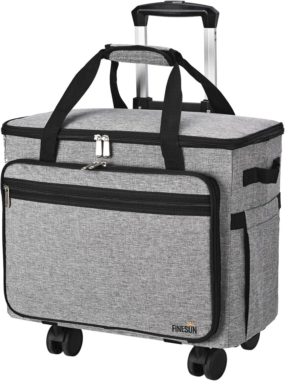 FINESUN Sewing Machine Case with Detachable Dolly Rolling Sewing Machine Case, Trolley Tote Bag Sewing Machine Carrying Case for Most Standard Most Standard Singer, Brother, Janome, Grey