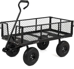 Finnhomy Heavy Duty 1000 Lbs Capacity Mesh Steel Garden Cart, Pullable Garden Wagons Carts on Wheels, Folding Utility Wagon with Removable Sides for Outdoor, Yard, Lawn, Black