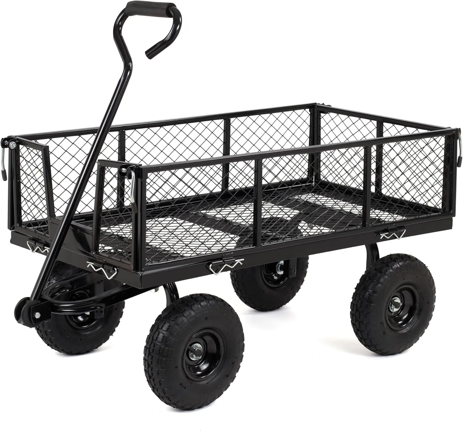 Finnhomy Heavy Duty 1000 Lbs Capacity Mesh Steel Garden Cart, Pullable Garden Wagons Carts on Wheels, Folding Utility Wagon with Removable Sides for Outdoor, Yard, Lawn, Black