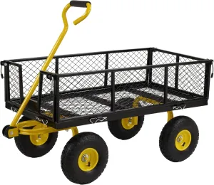 Finnhomy Heavy Duty 1000 Lbs Capacity Mesh Steel Garden Cart, Pullable Garden Wagons Carts on Wheels, Folding Utility Wagon with Removable Sides for Outdoor, Yard, Lawn, Yellow