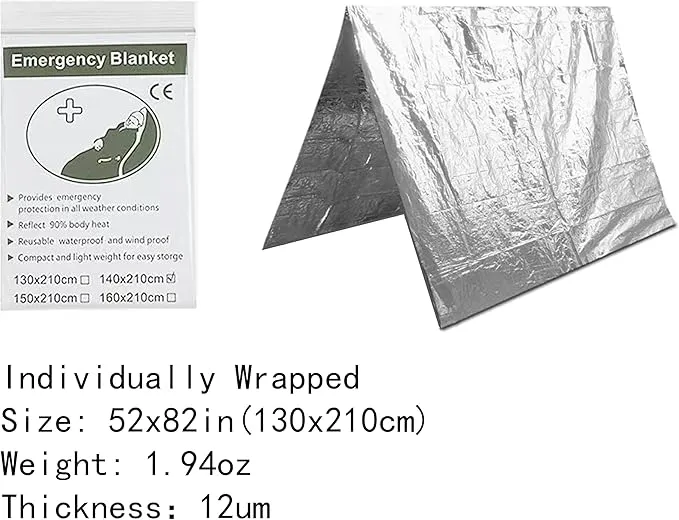 First Aid Mylar Rescue Blanket，Emergency Blankets for Survival Gear and Equipment，Designed for Outdoor, Body Warmer Blanket,Space, Camping Gear, Hiking Travel(Silver, 12 Pack)
