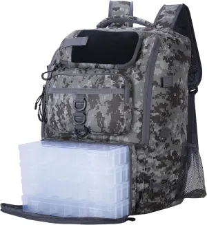Fishing Backpack, Fishing Tackle Backpack with Cooler, Large 18"x14"x11" Storage, Adjustable Compartments, Ergonomic Design for Fishing, Hiking, and Outdoor Adventures(Camouflage gray)
