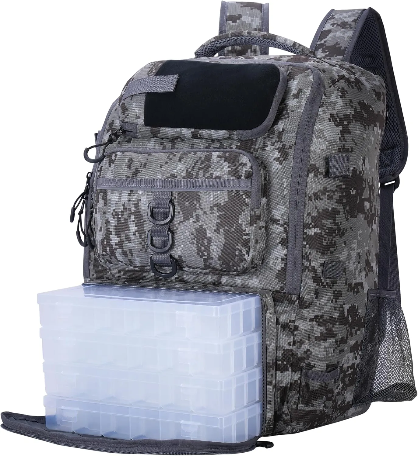 Fishing Backpack, Fishing Tackle Backpack with Cooler, Large 18"x14"x11" Storage, Adjustable Compartments, Ergonomic Design for Fishing, Hiking, and Outdoor Adventures(Camouflage gray)