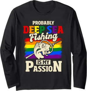 Fishing Deep Blue Sea Fisher LGBT Fishermen Rod Angler Long Sleeve T-Shirt