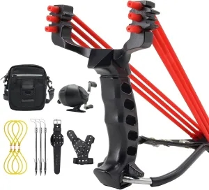 Fishing Reel Slingshot Catapult with Hunting Fish Fishing Broadheads Wristband with Rubber Bands with Slingshot Bag
