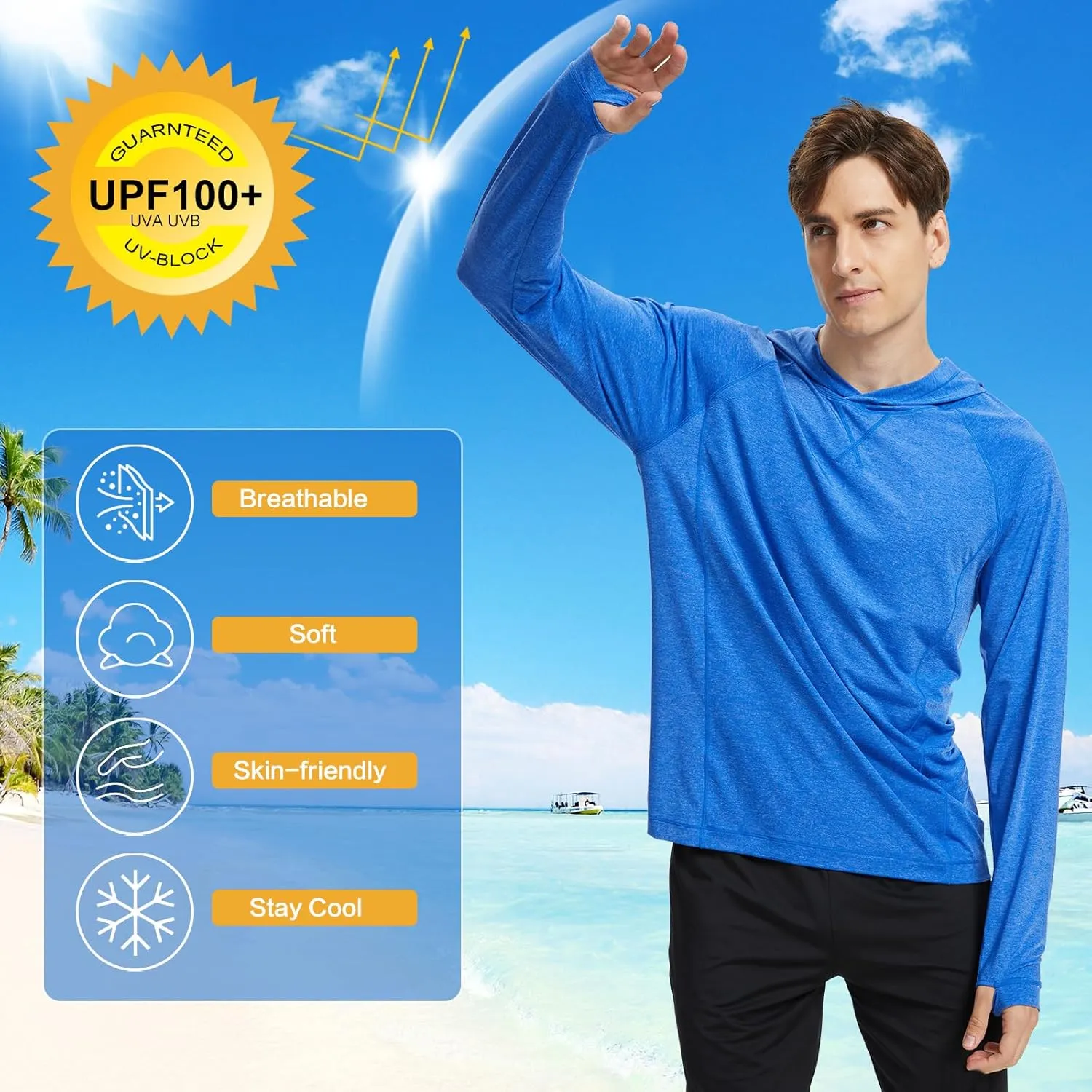 Fishing Shirts for Men Long Sleeve: UPF 100  UV Sun Protection Hoodie - Swimming Hiking Outdoor Running Rash Guard