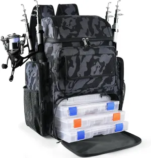 Fishing Tackle Backpack With Rod Holders, 45L Large Tackle Bag & Fishing Tackle Backpack for Fishing, Camping, Hiking,Camouflage