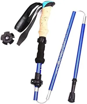 Five-Section Telescopic Folding Trekking Pole Eva Imitation Cork Straight Handle Light Outdoor Hiking Alloy Walking Stick