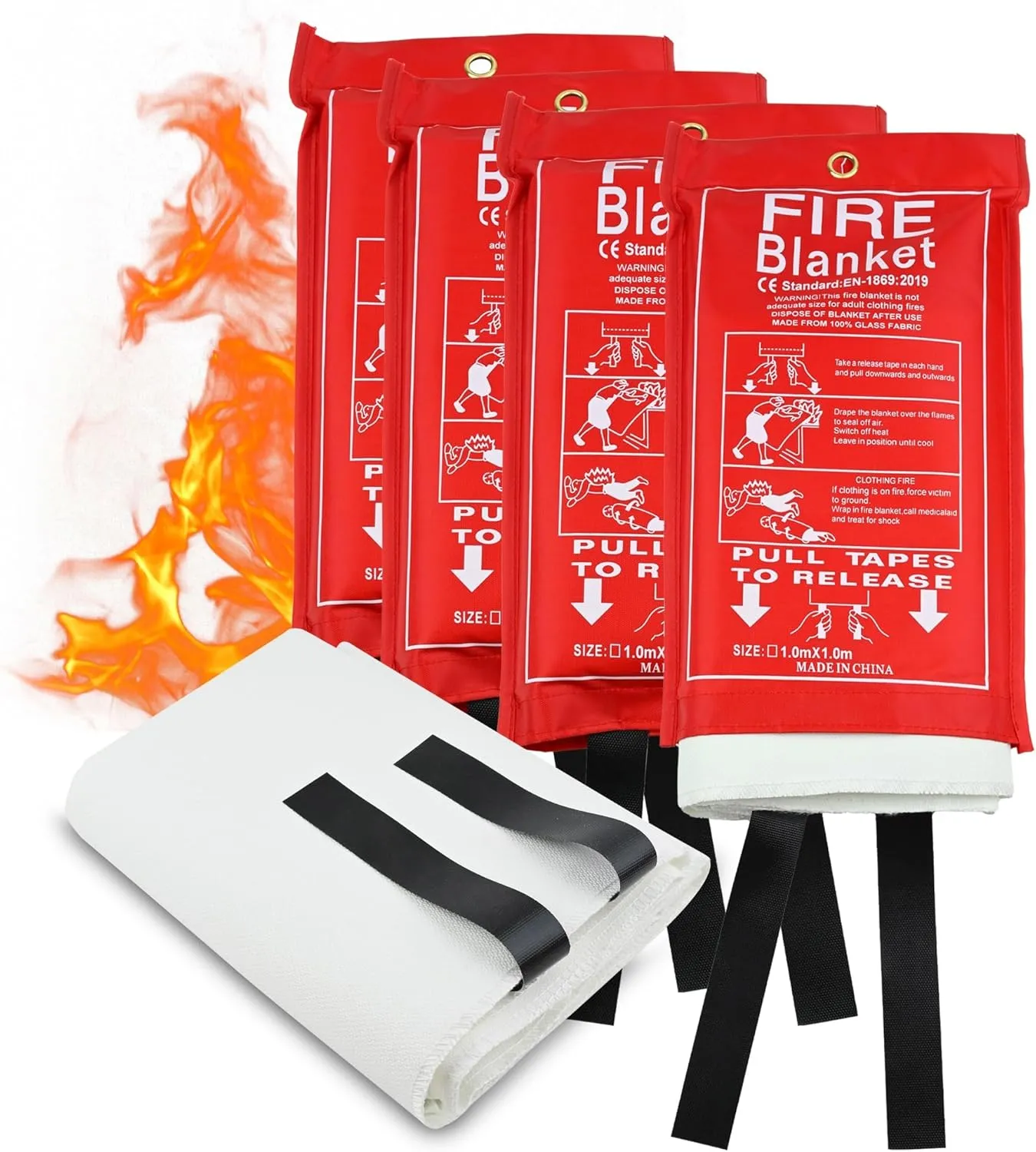 FJNATINH Fire Blanket 4Pack, Emergency Fire Suppression for Home and Kitchen - 40" x 40" Silicone Flame Retardant Fireproof Blanket for Survival Safety, No Stick to Hands