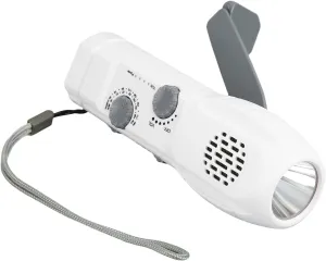 Flashlight Emergency Radio Hand Crank Power AM FM USB Charging SOS Alarm LED Light Compact Design for Outdoor Camping Hiking ABS Material 1200mAh Battery (White)