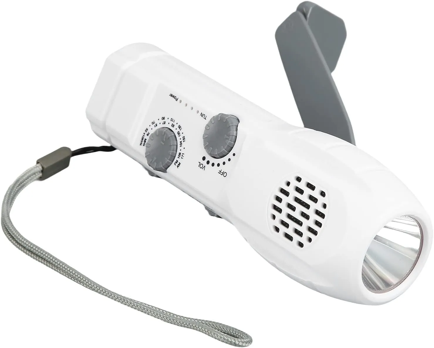 Flashlight Emergency Radio Hand Crank Power AM FM USB Charging SOS Alarm LED Light Compact Design for Outdoor Camping Hiking ABS Material 1200mAh Battery (White)