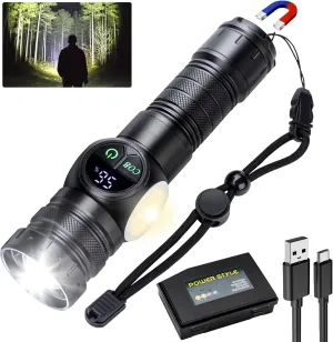 Flashlight High Lumens Rechargeable Magnetic, Tactical Super Bright LED Handheld Flash Light with USB C, COB Side Light, 9 Modes, IP76 Waterproof for Camping Hiking Emergency