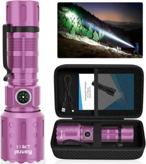Flashlights High Lumens Rechargeable, 20000 Lumens Super Bright 1500 Meters Long Range Small Powerful Flashlight, 6 Modes LED Tactical Pocket Waterproof Flash Light for Home Emergency (1, Purple)