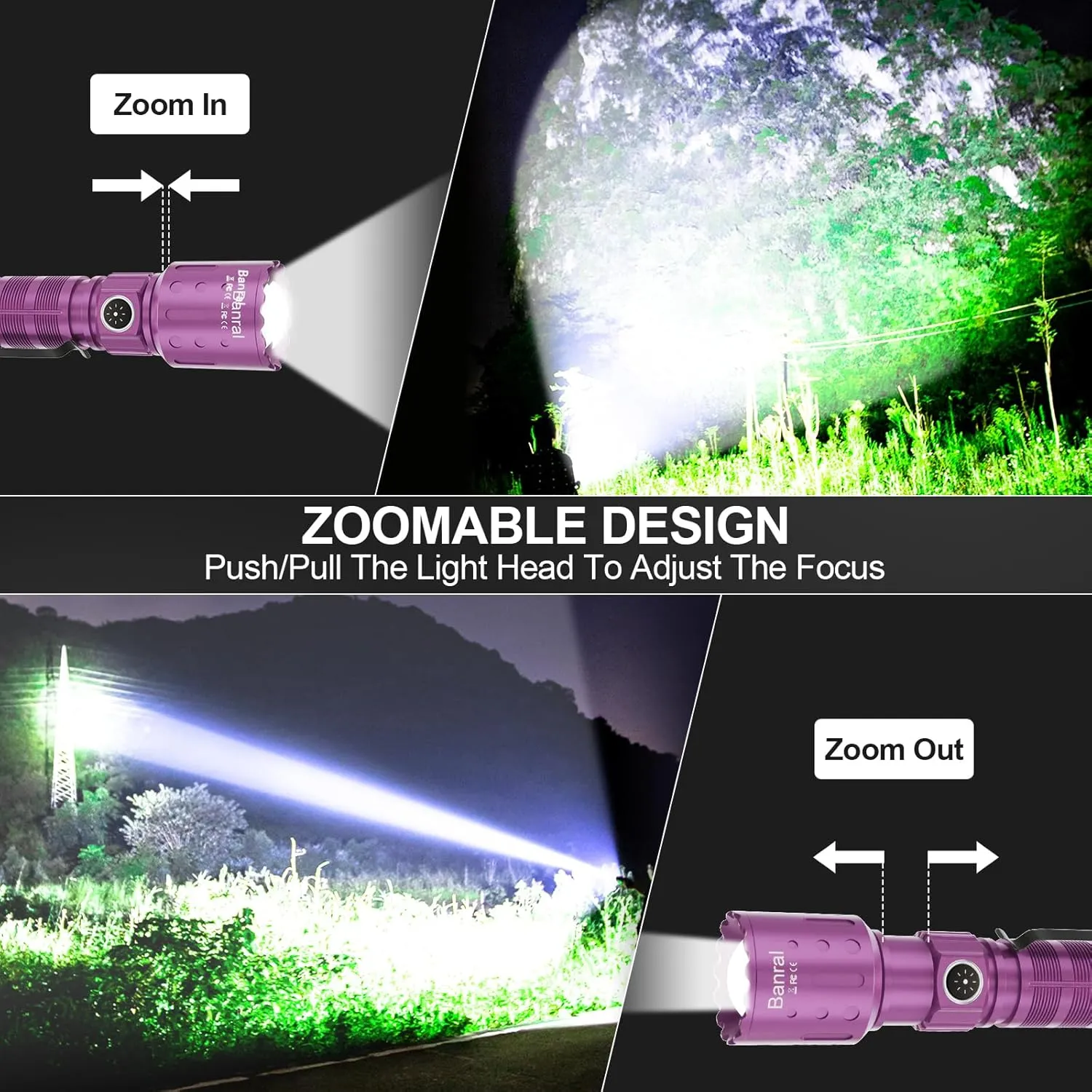 Flashlights High Lumens Rechargeable, 20000 Lumens Super Bright 1500 Meters Long Range Small Powerful Flashlight, 6 Modes LED Tactical Pocket Waterproof Flash Light for Home Emergency (1, Purple)
