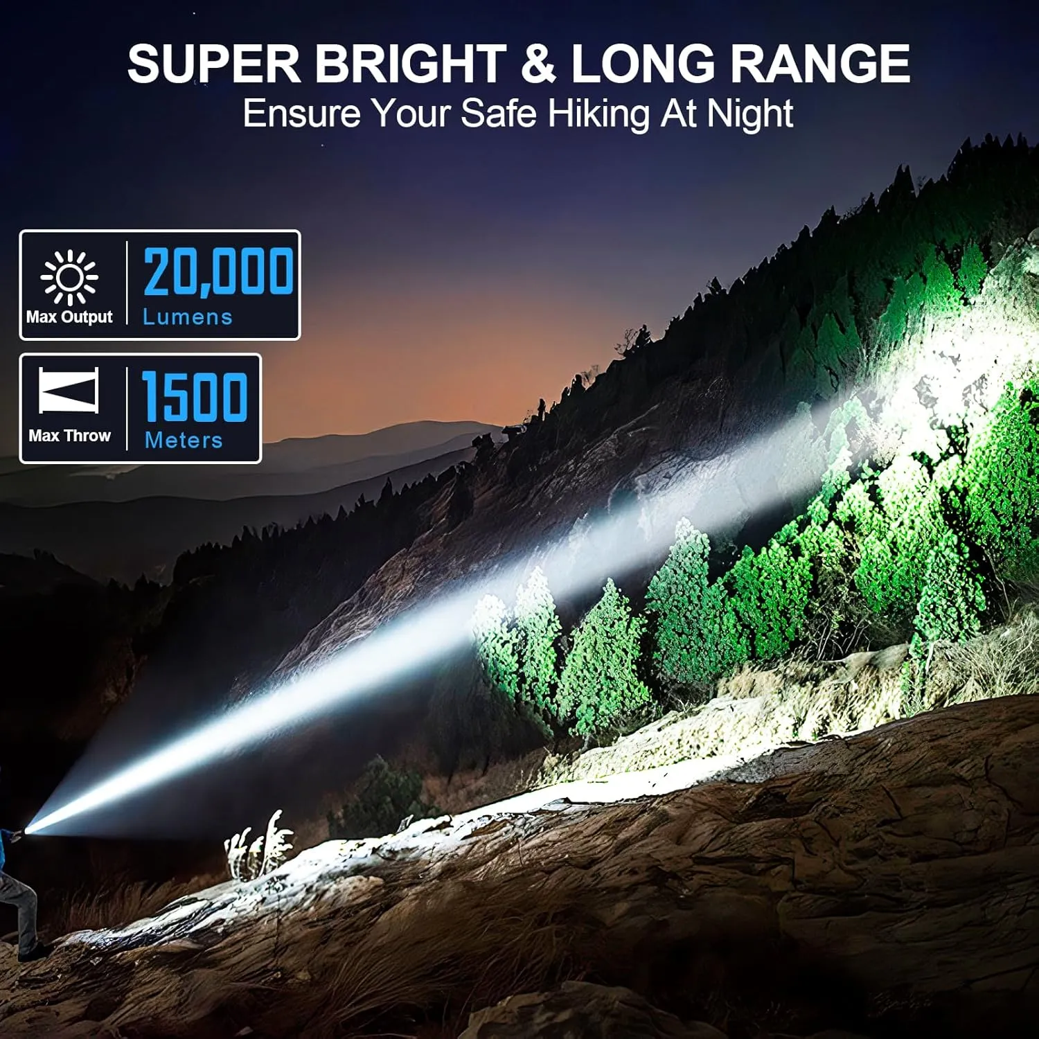 Flashlights High Lumens Rechargeable, 20000 Lumens Super Bright 1500 Meters Long Range Small Powerful Flashlight, 6 Modes LED Tactical Pocket Waterproof Flash Light for Home Emergency (1, Purple)