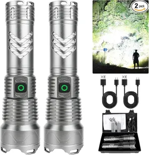 Flashlights High Lumens Rechargeable LED - 990,000 LMS Brightest Powered Flash Light, 5 Modes Waterproof Flashlights for Camping Emergencie