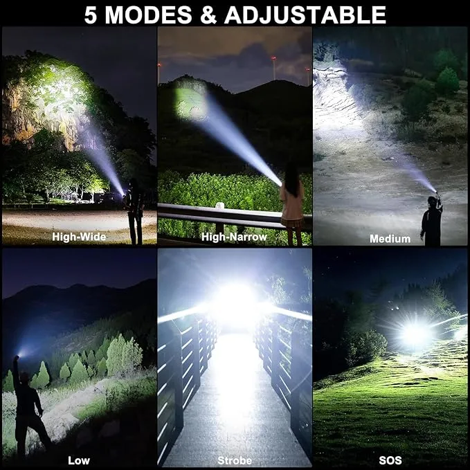 Flashlights High Lumens Rechargeable LED - 990,000 LMS Brightest Powered Flash Light, 5 Modes Waterproof Flashlights for Camping Emergencie