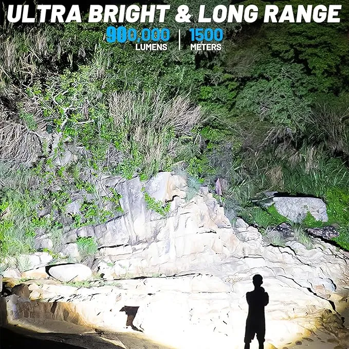 Flashlights High Lumens Rechargeable LED - 990,000 LMS Brightest Powered Flash Light, 5 Modes Waterproof Flashlights for Camping Emergencie