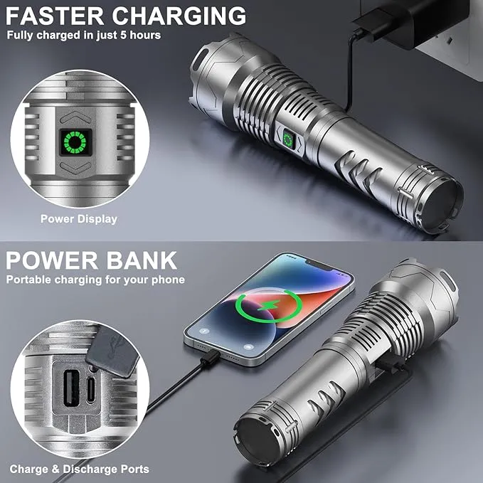 Flashlights High Lumens Rechargeable LED - 990,000 LMS Brightest Powered Flash Light, 5 Modes Waterproof Flashlights for Camping Emergencie
