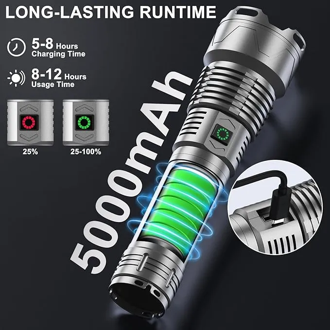 Flashlights High Lumens Rechargeable LED - 990,000 LMS Brightest Powered Flash Light, 5 Modes Waterproof Flashlights for Camping Emergencie