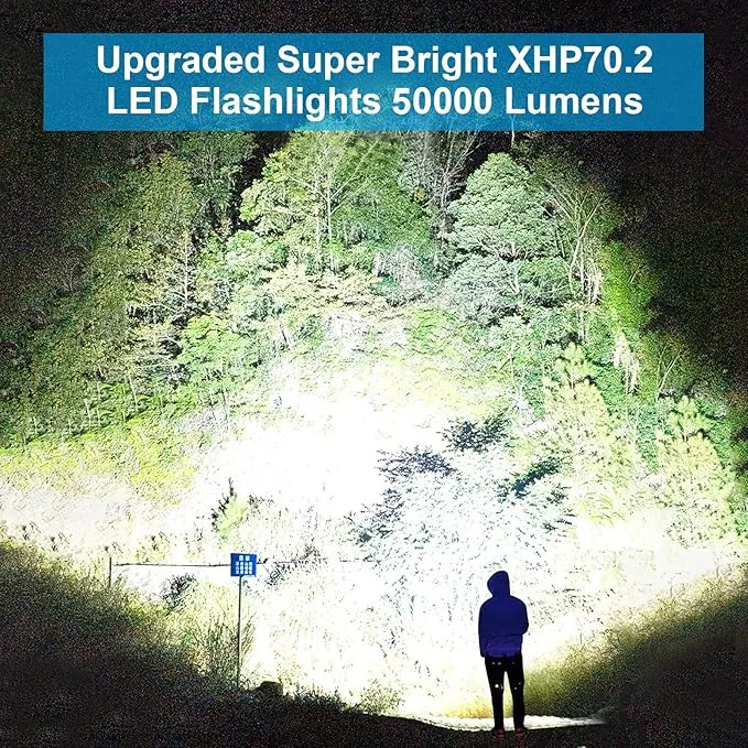 flashlights LED high lumens Rechargeable, Extremely Bright 50000 lumens Flashlight, IPX67 Water Resistant, 5 Light Modes, zoomable Tactical Flashlight for Emergency Camping Gift