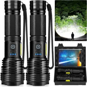 Flashlights LED High Lumens Rechargeable, High Lumen Super Bright Flashlight, USB Fast Charging High Powered Flash Light, Powerful IPX7 Waterproof Handheld Flashlights for Home,Camping(2 Pack)