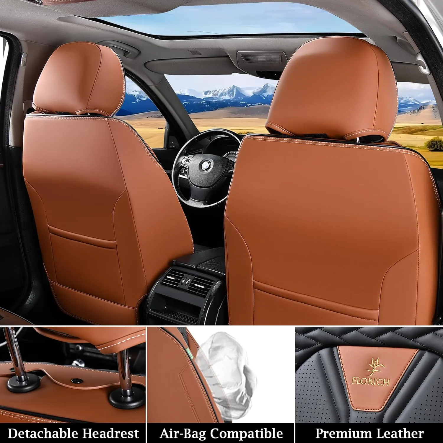 FLORICH Seat Covers for Cars, Waterproof Seat Covers, Leather Car Seat Covers 2 Pack, Universal Seat Cushion Protector for Most Cars Trucks SUV-Brown&Black