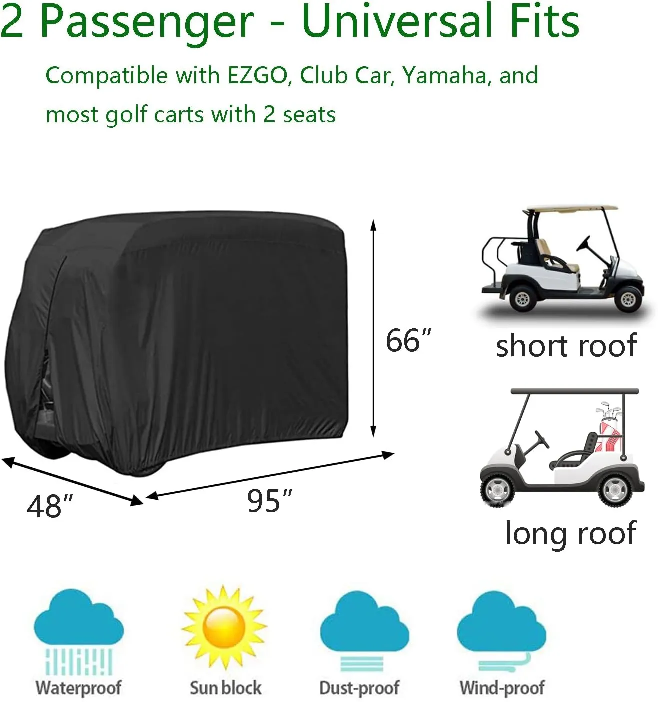 FLYMEI Golf Cart Cover Waterproof, 420D Fabric Universal Fits for Most Brand 2/2 2/4/4 2 Passengers Yamaha, Honda, Club Car, EZGO Golf Cart