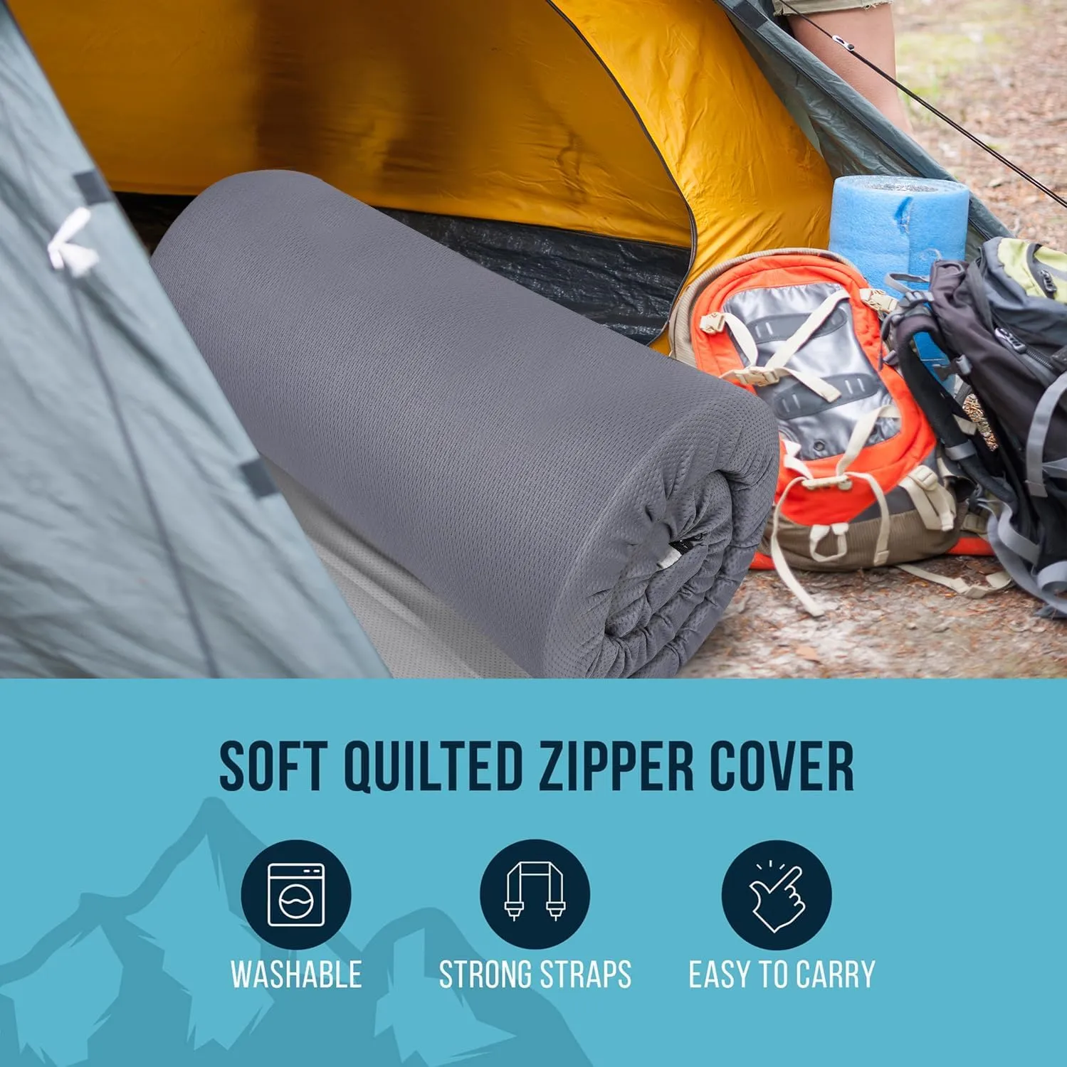 Foamma 3" x 60" x 80" High Density Roll-Up Camping Mattress with Water Resistant Zipper Cover, Foldable and Portable for Camping, RV Bunk, Tent, Guest Bed, Outdoor and Dorm, CertiPUR-US Certified Foam
