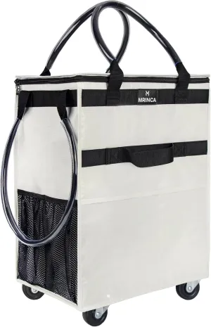 Foldable Grocery Cart with Wheels -Zipper Cover Heavy Duty Rolling Supermarkets Outdoor Home Use 55 LBS Capacity | Collapsible Shopping Trolley for Families Seniors Travelers (White,Small)