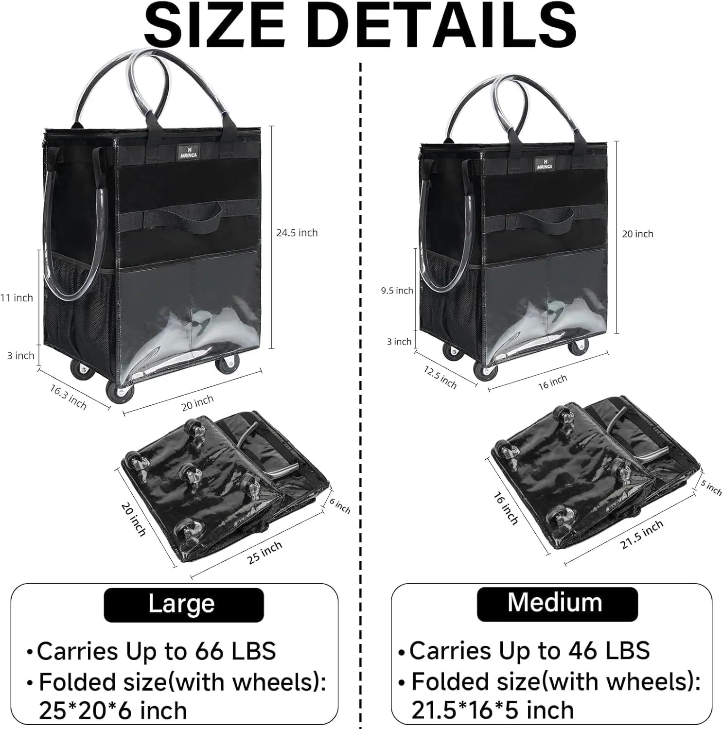 Foldable Grocery Cart with Wheels -Zipper Cover Heavy Duty Rolling Supermarkets Outdoor Home Use 55 LBS Capacity | Collapsible Shopping Trolley for Families Seniors Travelers (White,Small)