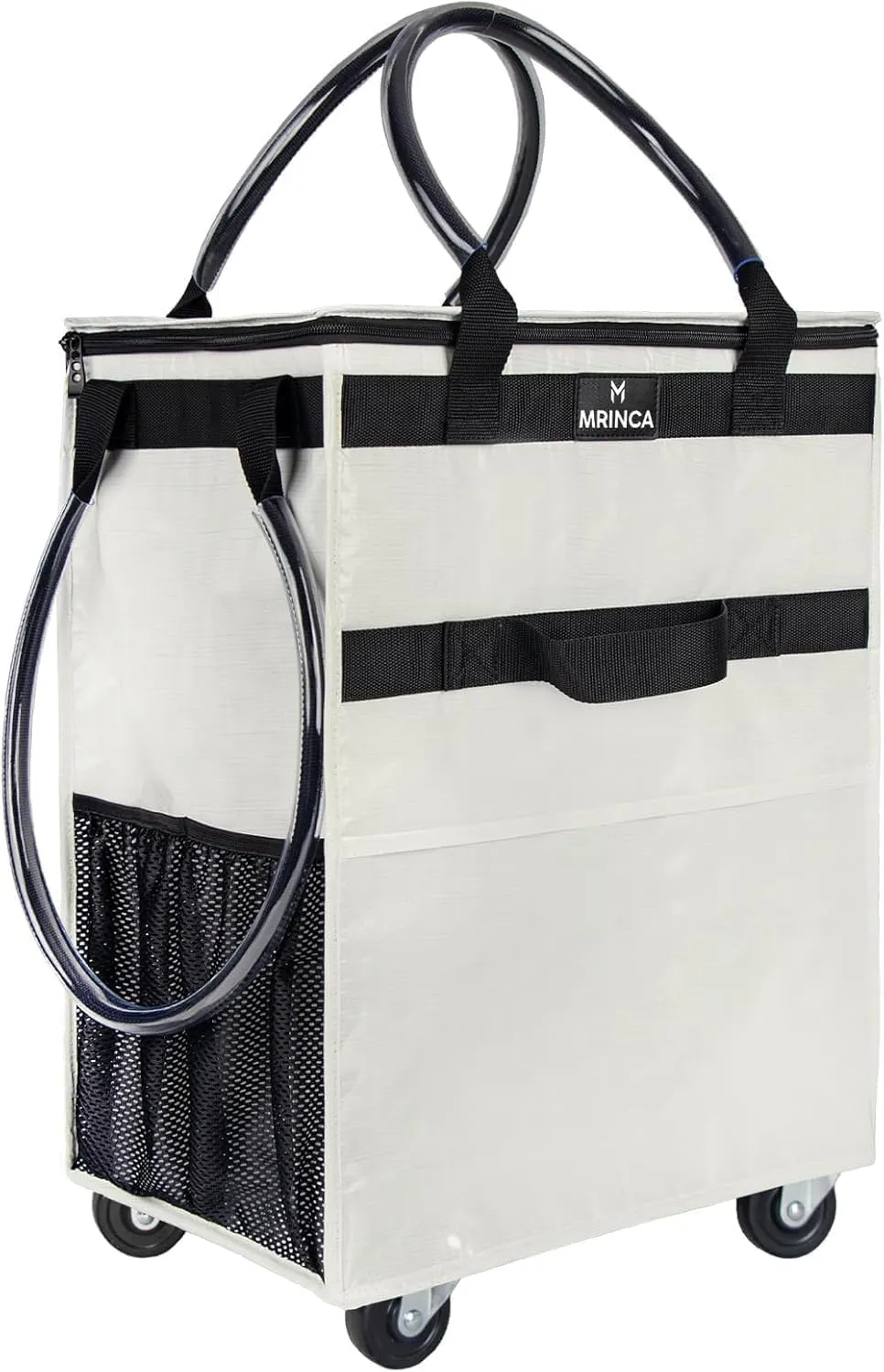 Foldable Grocery Cart with Wheels -Zipper Cover Heavy Duty Rolling Supermarkets Outdoor Home Use 55 LBS Capacity | Collapsible Shopping Trolley for Families Seniors Travelers (White,Small)