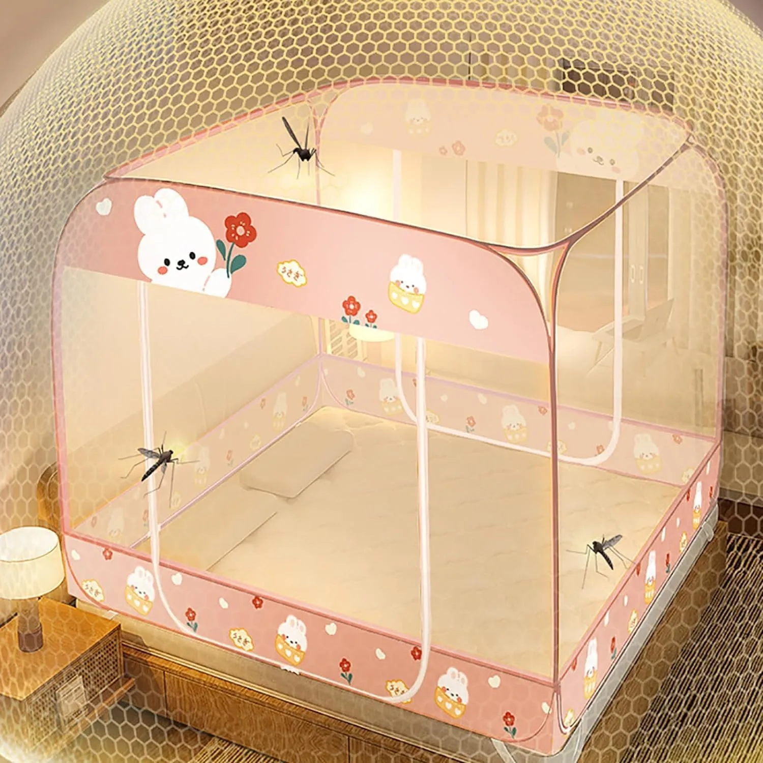 Foldable Mosquito Net for Bed - Pop Up Mosquito Net Portable Double Door with Net Bottom Bed Tent, Easy to Install(1.2 * 2.0m)