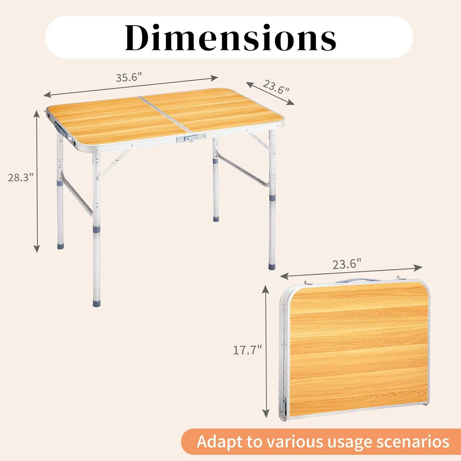 Foldable Table Heavy Duty Portable Utility Table for Indoor Outdoor Party, Dining, Events, Picnic, Camping (Wood Grain, 3ft)