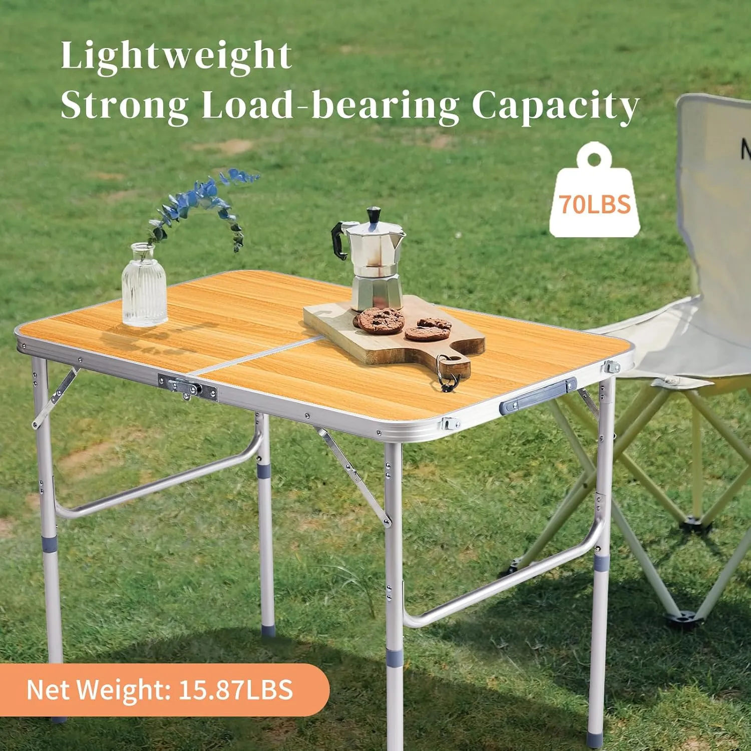 Foldable Table Heavy Duty Portable Utility Table for Indoor Outdoor Party, Dining, Events, Picnic, Camping (Wood Grain, 3ft)