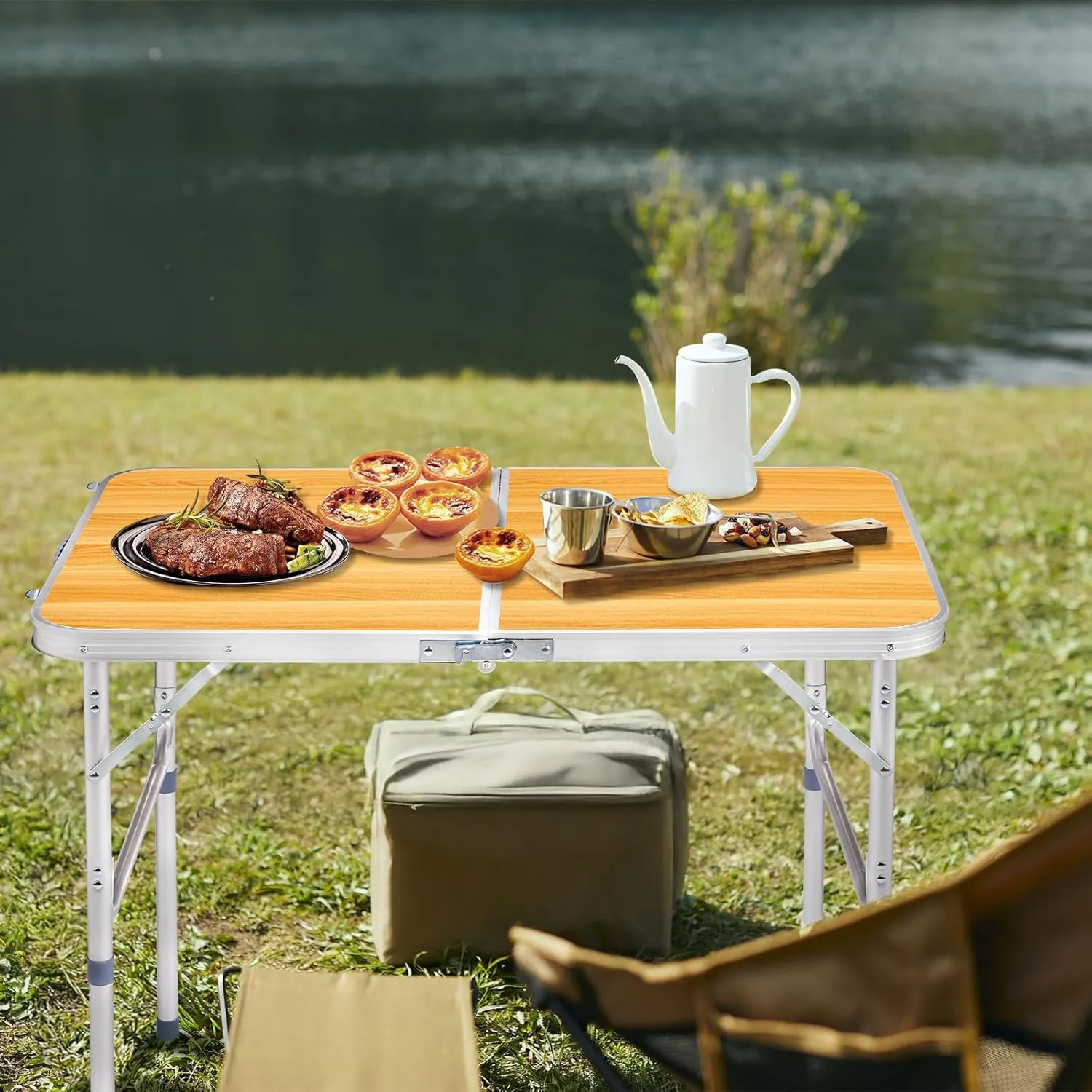 Foldable Table Heavy Duty Portable Utility Table for Indoor Outdoor Party, Dining, Events, Picnic, Camping (Wood Grain, 3ft)