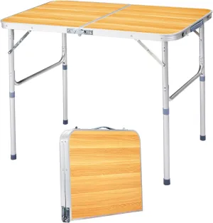 Foldable Table Heavy Duty Portable Utility Table for Indoor Outdoor Party, Dining, Events, Picnic, Camping (Wood Grain, 3ft)