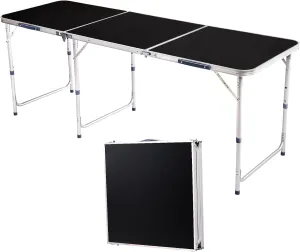 Foldable Table Height Adjustable with Carry Handle Heavy Duty Portable Utility Table for Indoor Outdoor Party, Dining, Events, Picnic, Camping (Black, 6ft)