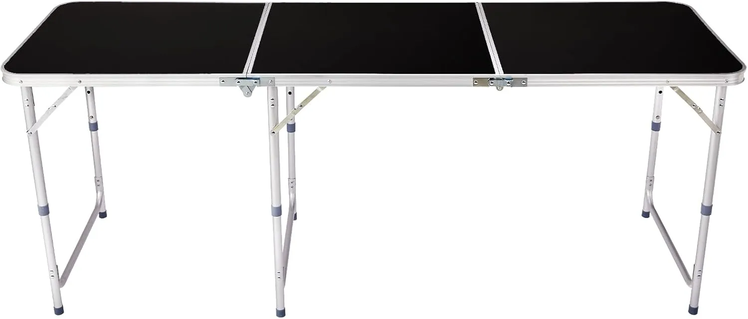 Foldable Table Height Adjustable with Carry Handle Heavy Duty Portable Utility Table for Indoor Outdoor Party, Dining, Events, Picnic, Camping (Black, 6ft)