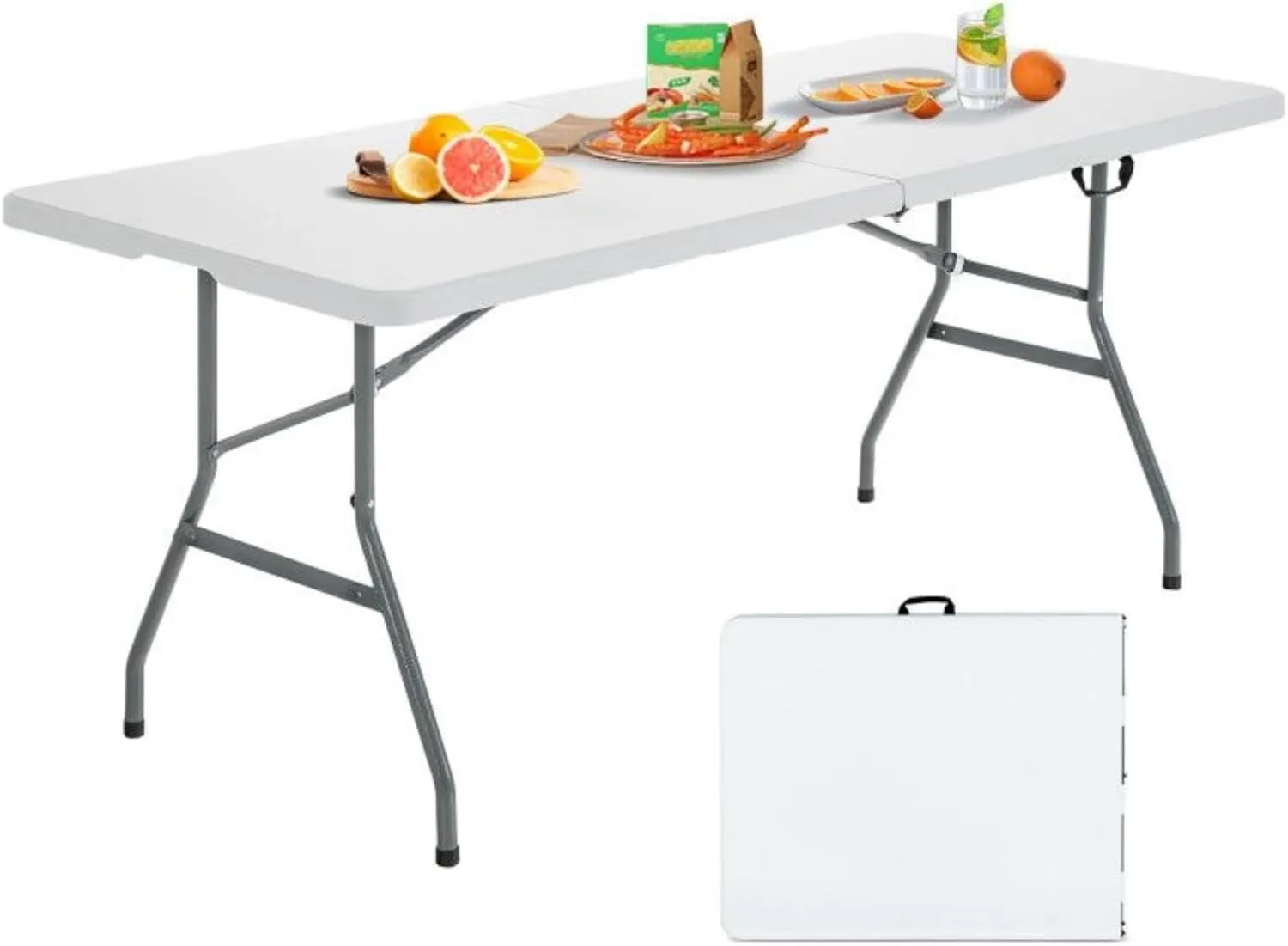 Foldable Table with Built in Handle, Portable Folding Camping Table for Parties Wedding BBQ Camping, White