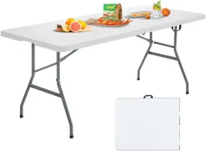 Foldable Table with Built in Handle, Portable Folding Camping Table for Parties Wedding BBQ Camping, White