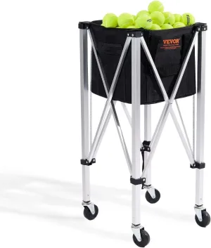 Foldable Tennis Ball Hopper, Holds 150 Tennis Balls, Lightweight Aluminum Alloy Tennis Ball Basket Cart with Wheels, Removable Bag, Carry Bag, Portable Sports Teaching Cart for Tennis Player