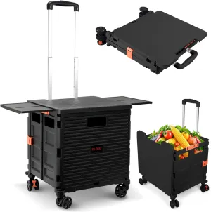 Foldable Utility Cart Collapsible Portable Crate Rolling Carts with Wheels Tote Basket with Magnetic Lid Telescopic Cover Wear-Resistant 360°Rotate Wheel Noiseless for Shopping Storage Office Use