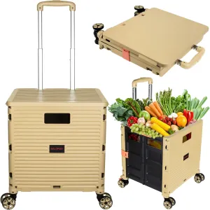 Foldable Utility Cart Collapsible Portable Crate Rolling Carts with Wheels Tote Basket with Magnetic Lid Telescopic Cover Wear-Resistant 360°Rotate Wheel Noiseless for Shopping Storage Office Use