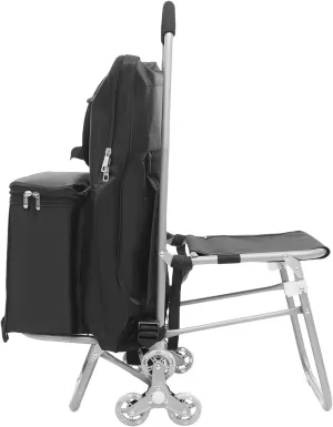 Foldable Utility Cart, Hand Truck with Seat & Organizer Bag & 6 Wheels, Rolling Art Cart with Storage, Universal Trolley Rolling Cart with Handle for Travel Move Storage Office School (Silver)