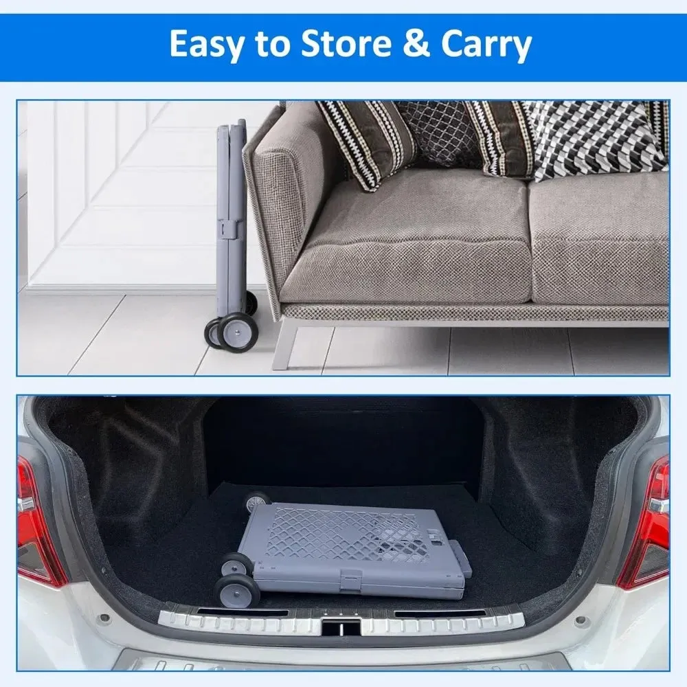 Foldable Utility Rolling Crate with lid Wheels - Portable Shopping Cart with Durable Heavy Duty Telescopic Handle