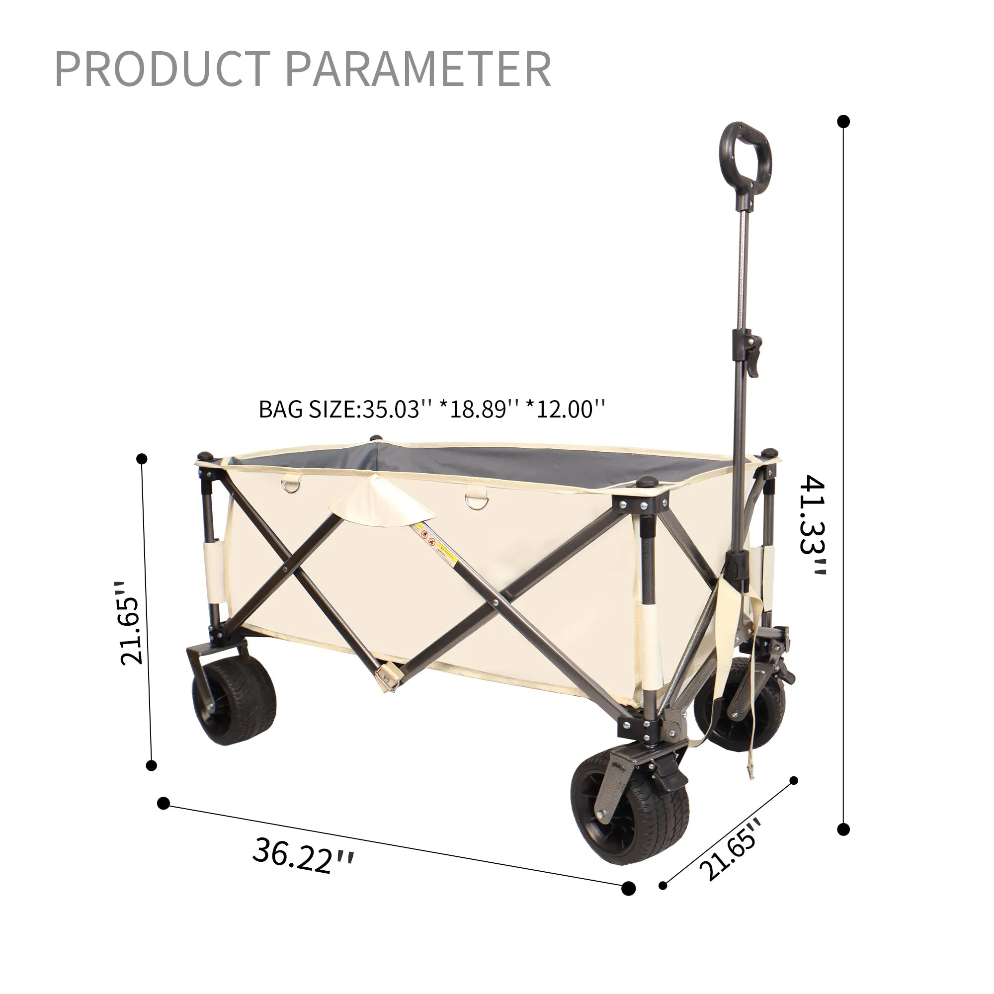 Folding Antique White   Gray Folding Utility Wagon Cart with All-Terrain Wheels